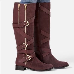 9.5 Wide calf ShoeDazzle Bordeaux Cecily flat boot